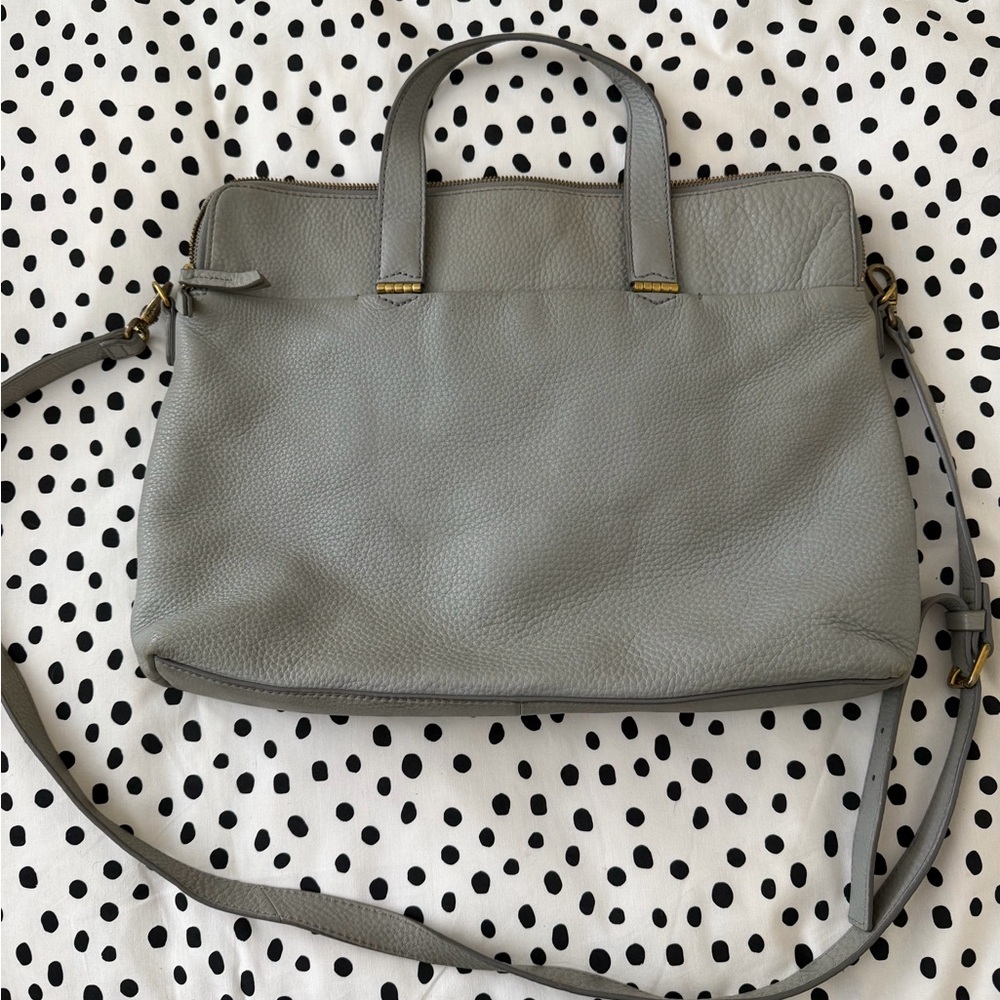Fossil Gray Leather Laptop Bag